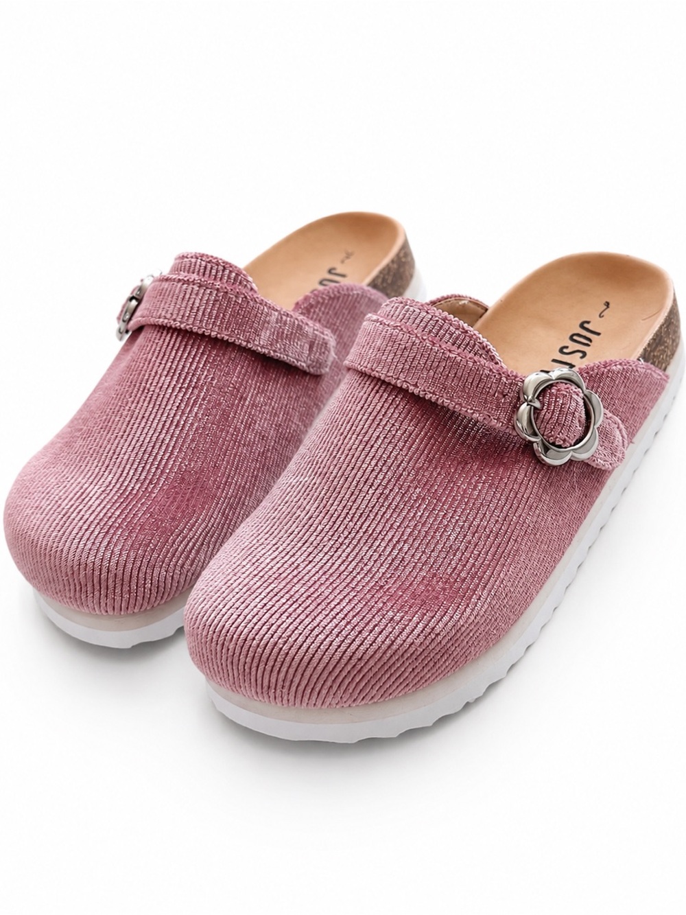 Justice Pink Corduroy Slip-On Clogs with Decorative Buckle